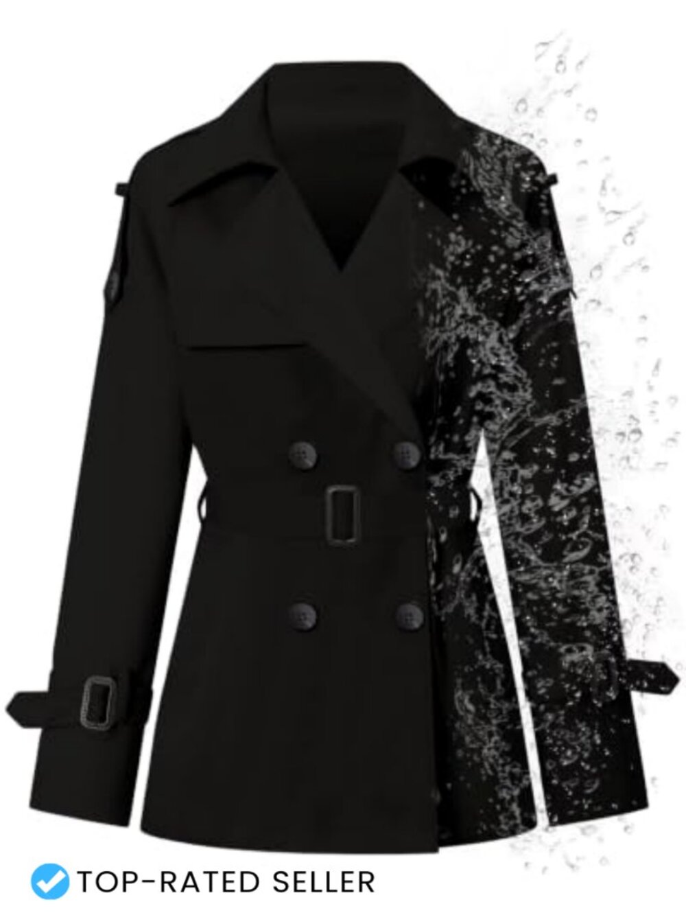 Water-Repellent Double Breasted Belted Short Trench Coat